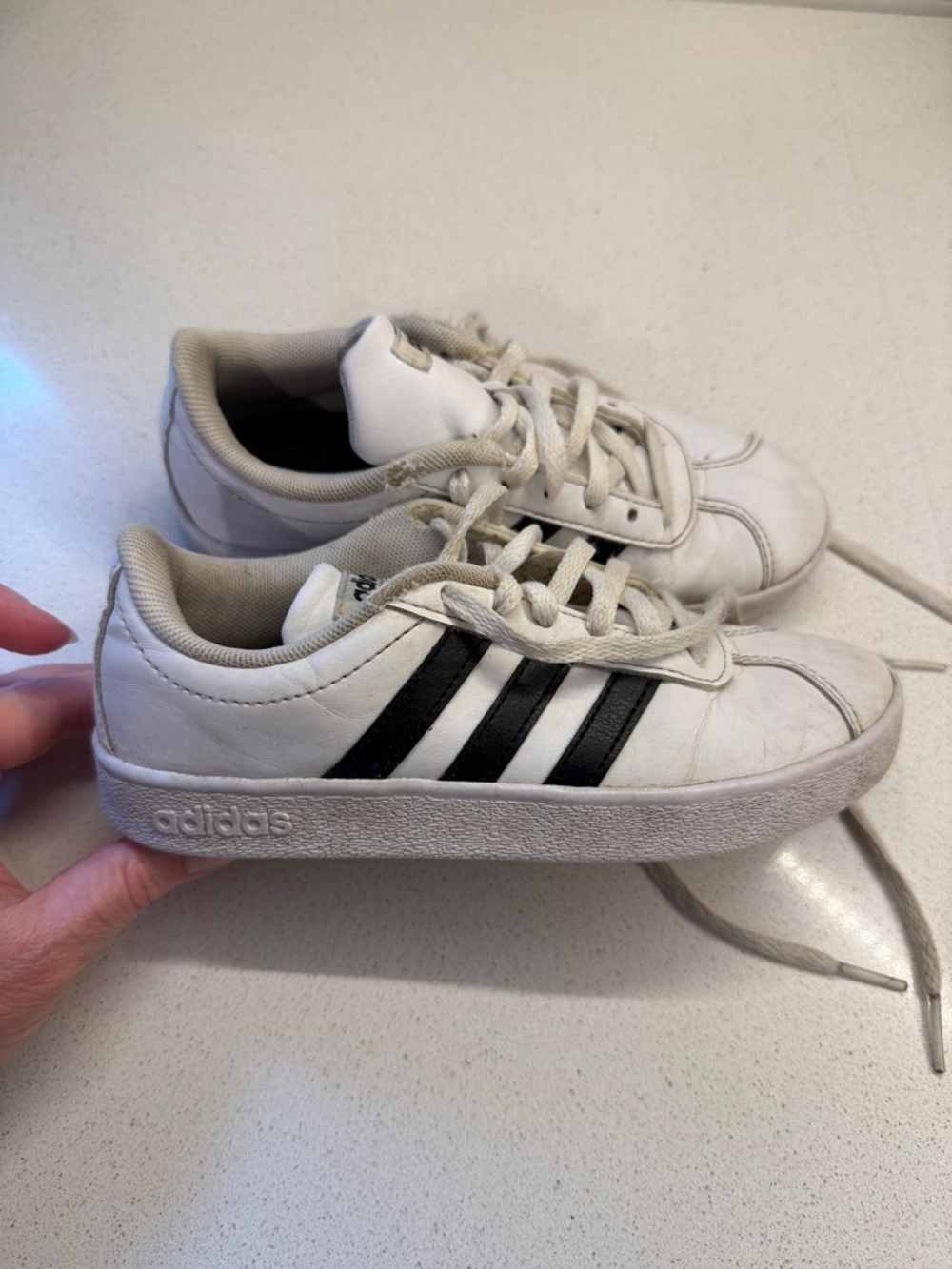 adidas Kids White Sneakers with Black Stripes Size 13c
